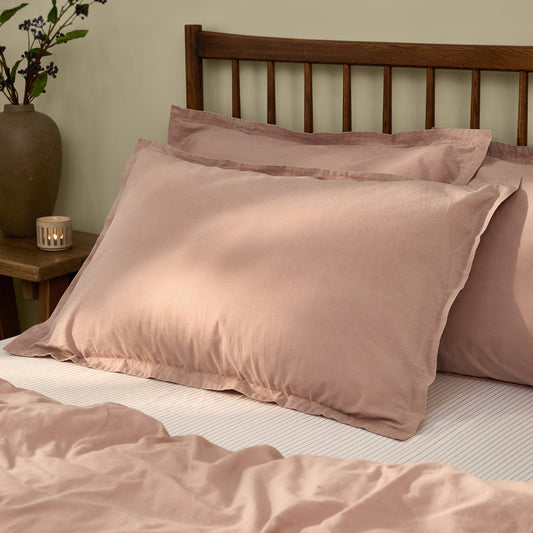 Plain Pink Bedding - Hebden Washed Cotton Pillowcase Pair Cotta Yard