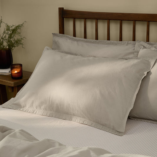 Plain Beige Bedding - Hebden Washed Cotton Pillowcase Pair Stone Yard