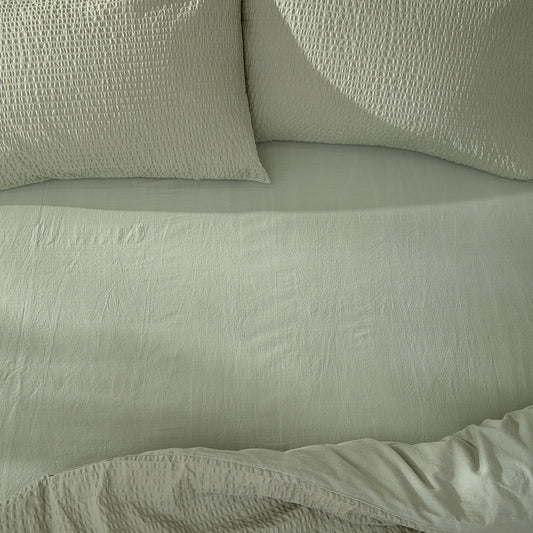 Plain Green Bedding - Hebden Washed Cotton Fitted Bed Sheet Bay Green Yard