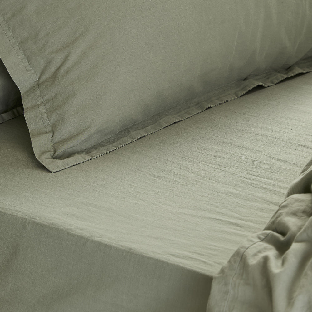 Plain Green Bedding - Hebden Washed Cotton Fitted Bed Sheet Bay Green Yard