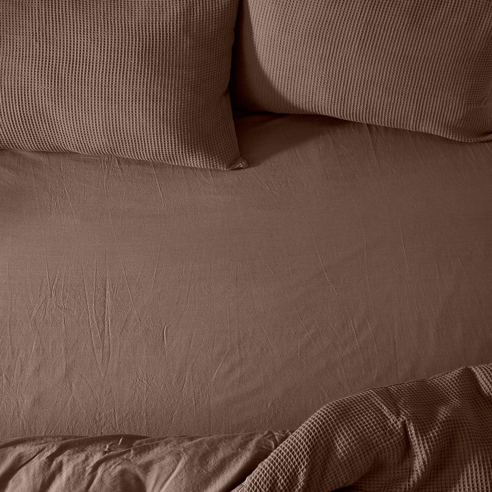 Plain Brown Bedding - Hebden  Washed Cotton Fitted Sheet Cocoa Brown Yard