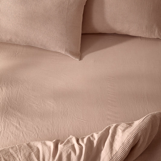 Plain Pink Bedding - Hebden Washed Cotton Fitted Bed Sheet Cotta Yard