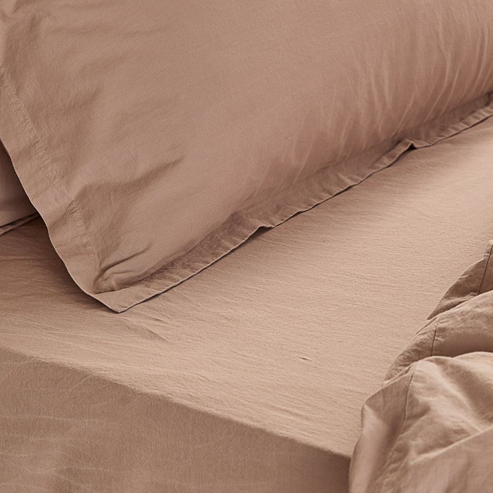 Plain Pink Bedding - Hebden Washed Cotton Fitted Bed Sheet Cotta Yard