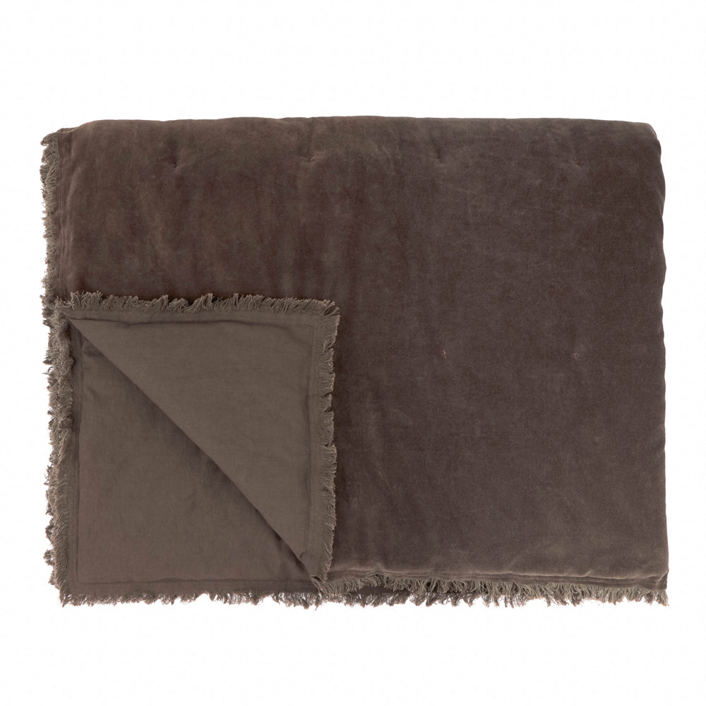Plain Brown Bedding - Jaye Cotton Velvet Filled Bedspread Bitter Chocolate Yard