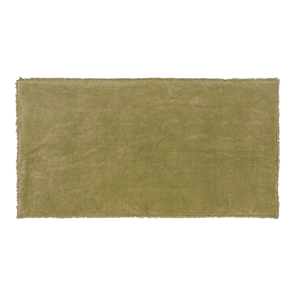 Plain Green Bedding - Jaye Cotton Velvet Filled Bedspread Moss Yard