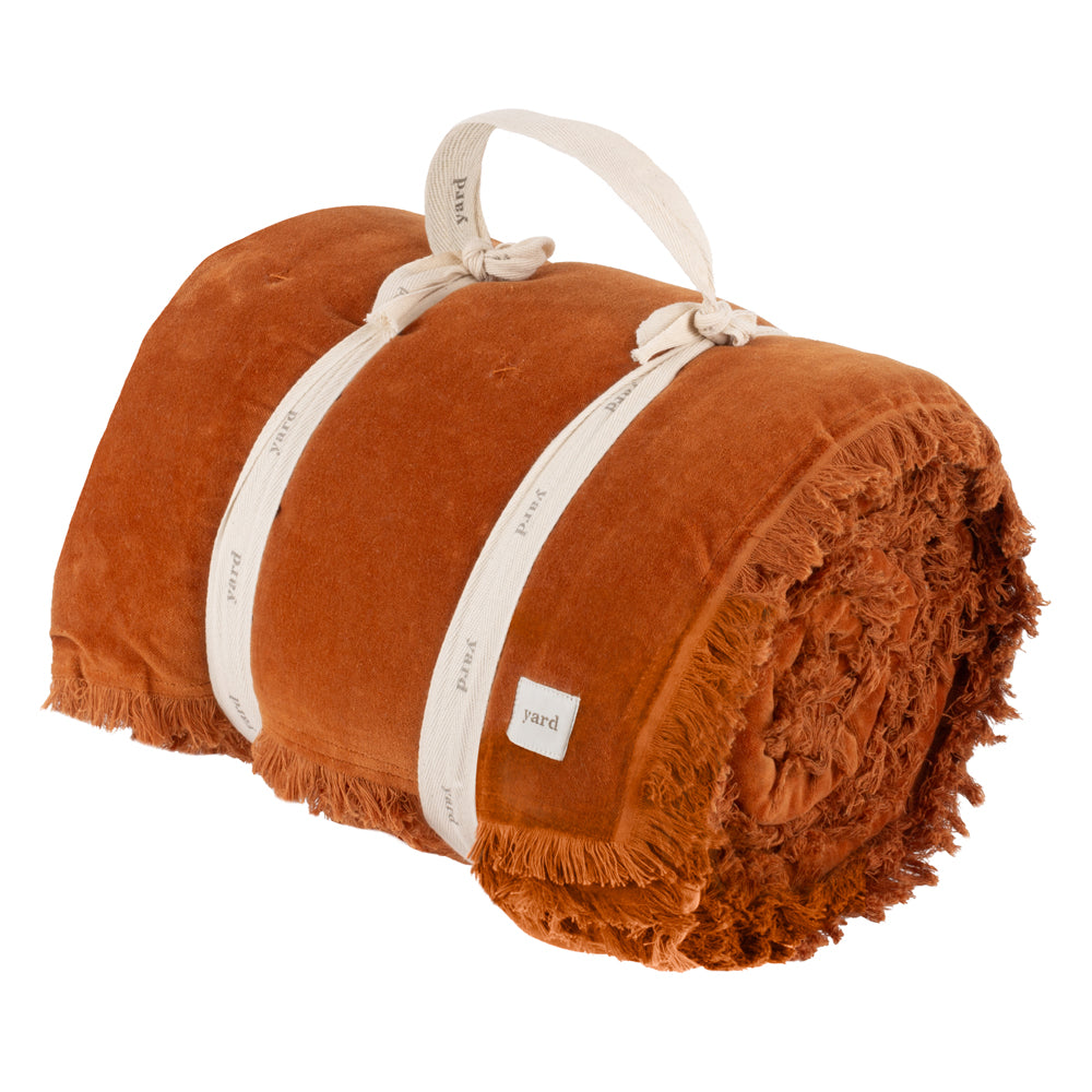 Plain Orange Bedding - Jaye Cotton Velvet Filled Bedspread Rust Yard