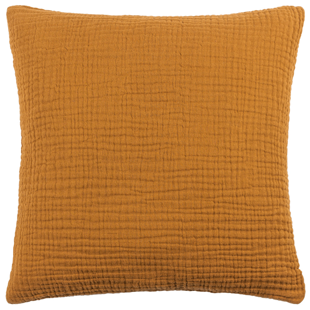 Plain Orange Cushions - Lark Muslin Crinkle Cotton Fibre Filled Cushion Cumin Yard
