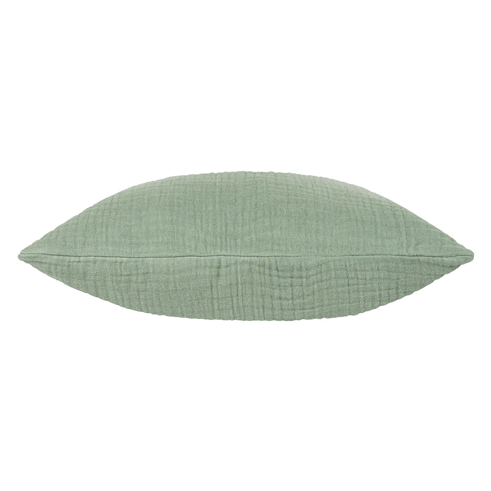 Plain Green Cushions - Lark Muslin Crinkle Cotton Fibre Filled Cushion Eucalyptus Yard