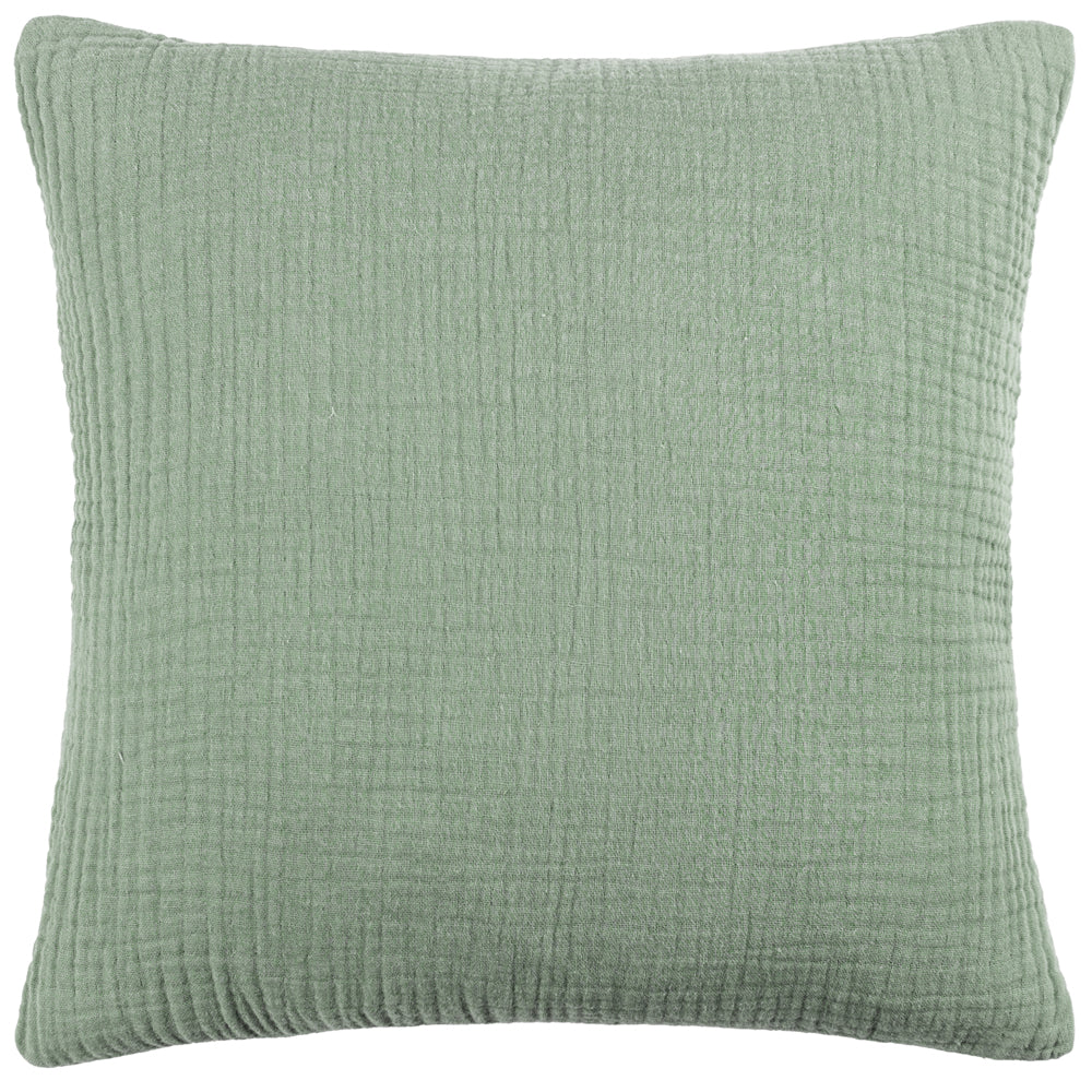 Plain Green Cushions - Lark Muslin Crinkle Cotton Fibre Filled Cushion Eucalyptus Yard
