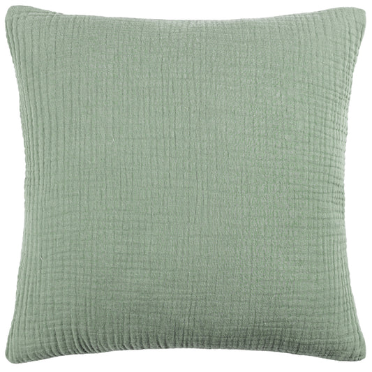Plain Green Cushions - Lark Muslin Crinkle Cotton Fibre Filled Cushion Eucalyptus Yard