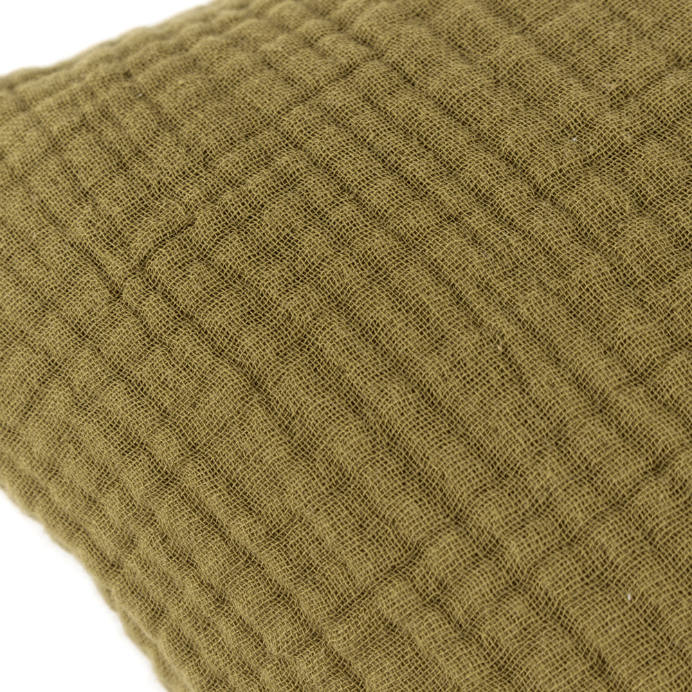 Plain Green Cushions - Lark Muslin Crinkle Cotton Fibre Filled Cushion Khaki Yard