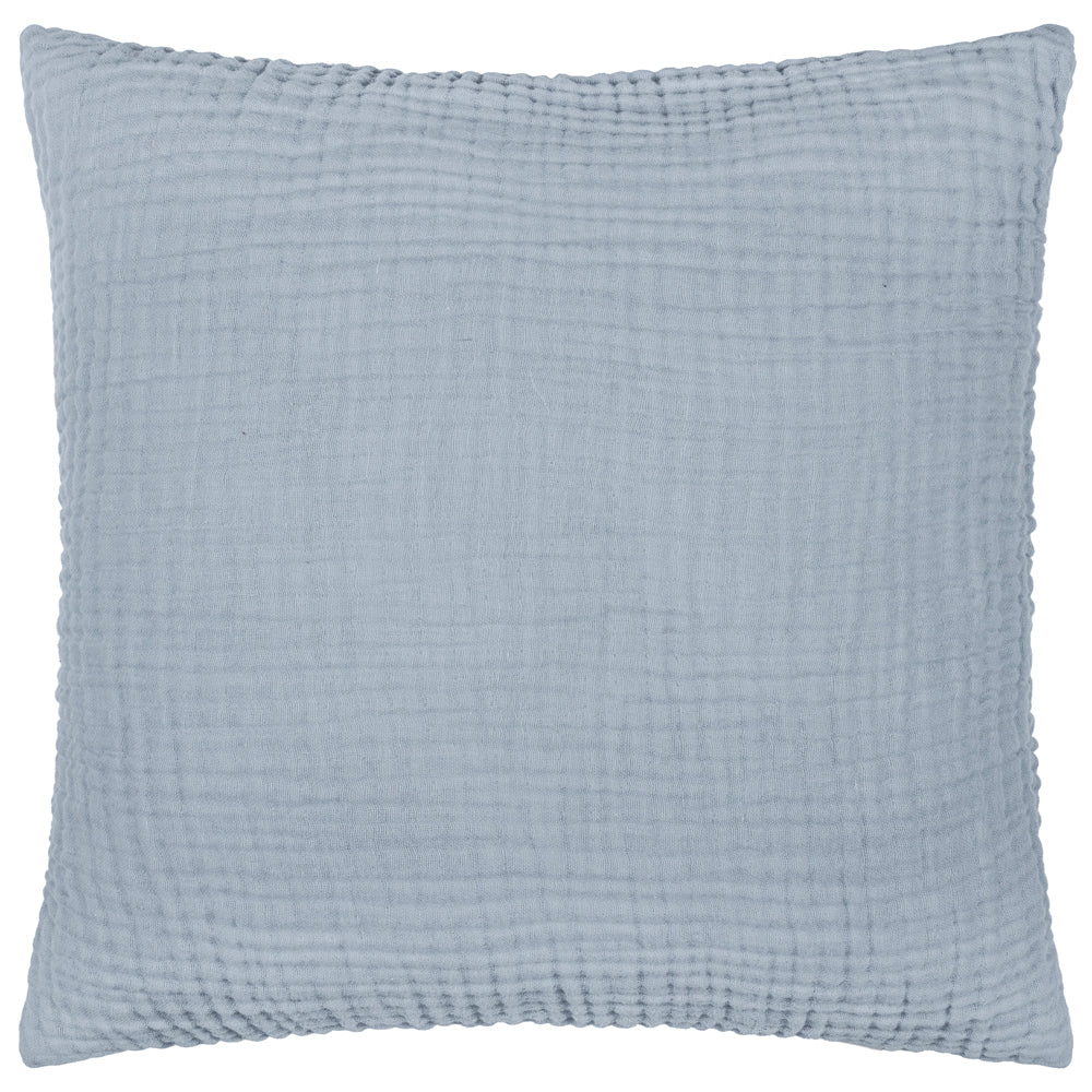 Plain Blue Cushions - Lark Muslin Crinkle Cotton Fibre Filled Cushion Mineral Blue Yard