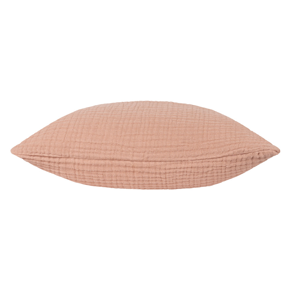 Plain Pink Cushions - Lark Muslin Crinkle Cotton Fibre Filled Cushion Pink Clay Yard