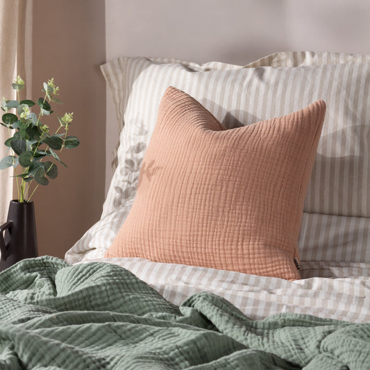 Lark Muslin Crinkle Cotton Cushion Pink Clay