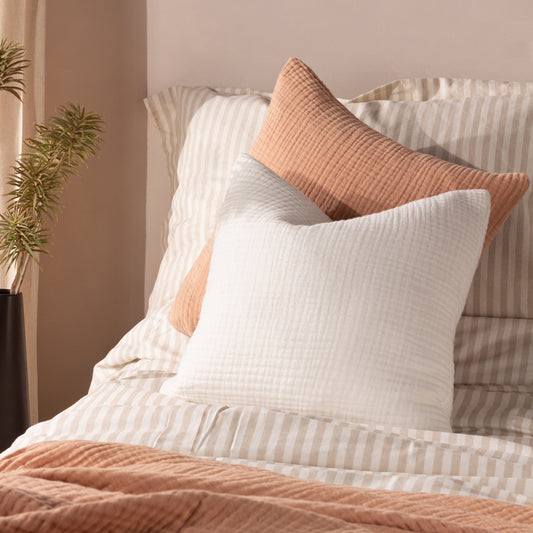 Plain White Cushions - Lark Muslin Crinkle Cotton Cushion Cover White Yard