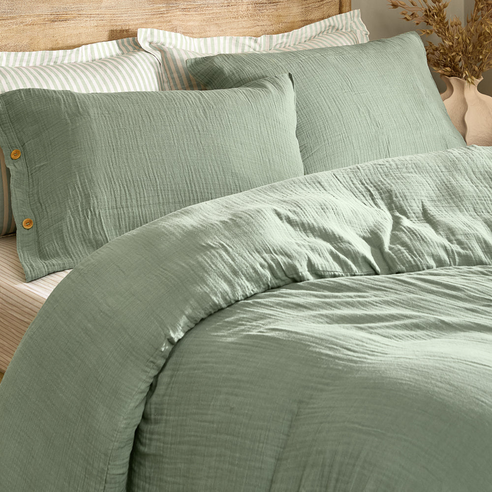 Plain Green Bedding - Lark Cotton Muslin Duvet Cover Set Eucalyptus Yard