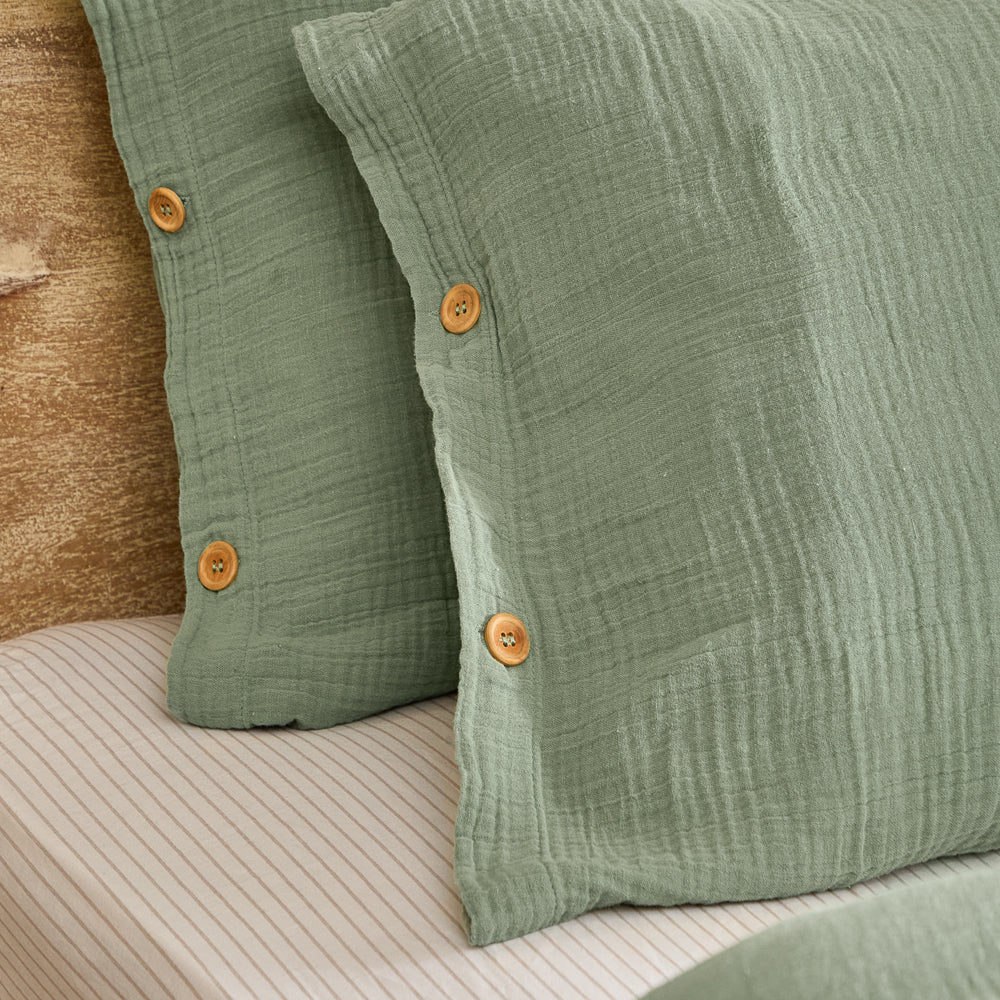Plain Green Bedding - Lark Cotton Muslin Duvet Cover Set Eucalyptus Yard