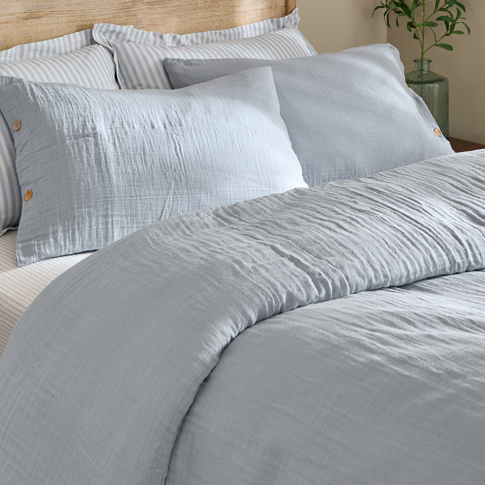 Plain Blue Bedding - Lark Cotton Muslin Duvet Cover Set Mineral Blue Yard