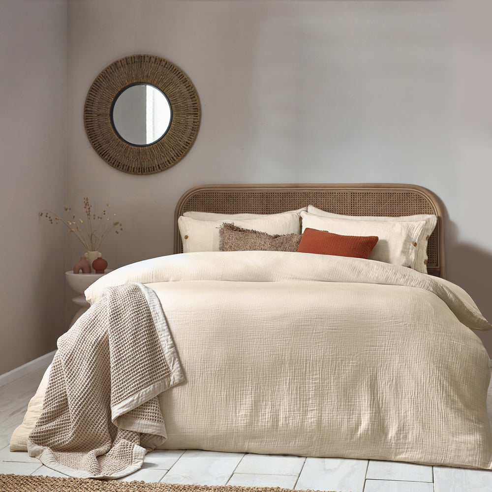 Plain Beige Bedding - Lark Cotton Muslin Duvet Cover Set Natural Yard