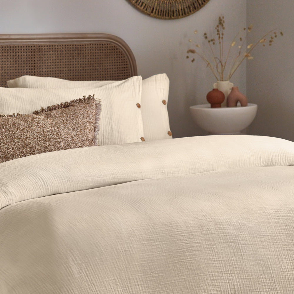 Plain Beige Bedding - Lark Cotton Muslin Duvet Cover Set Natural Yard