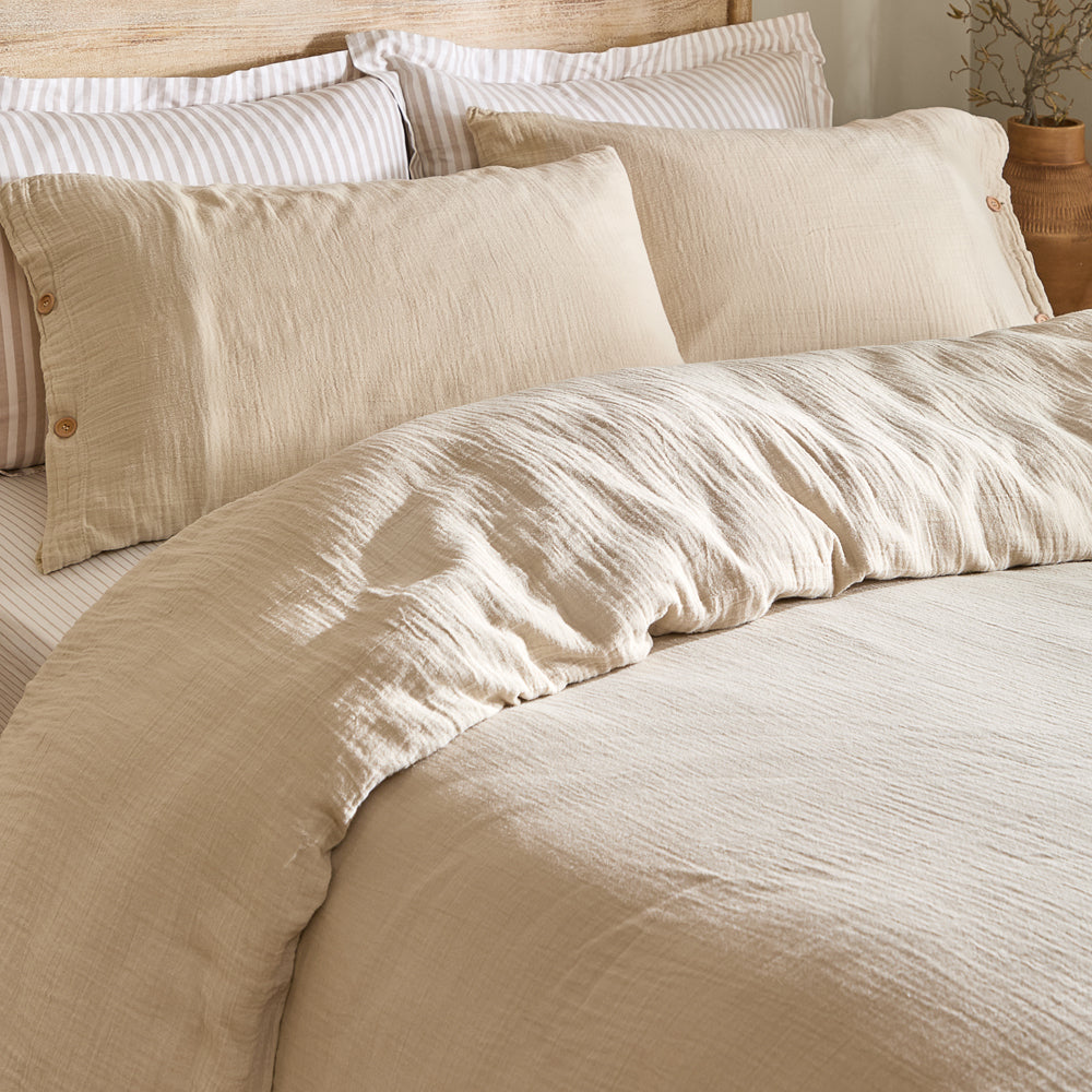 Plain Beige Bedding - Lark Cotton Muslin Duvet Cover Set Natural Yard