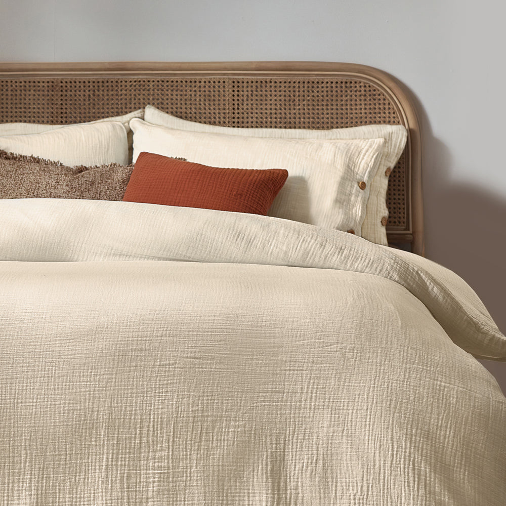 Plain Beige Bedding - Lark Cotton Muslin Duvet Cover Set Natural Yard