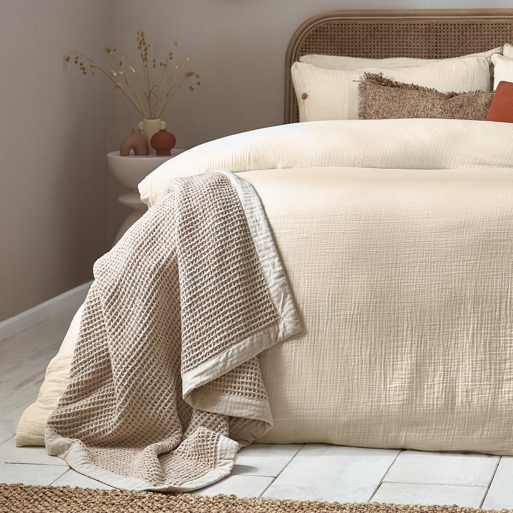 Plain Beige Bedding - Lark Cotton Muslin Duvet Cover Set Natural Yard