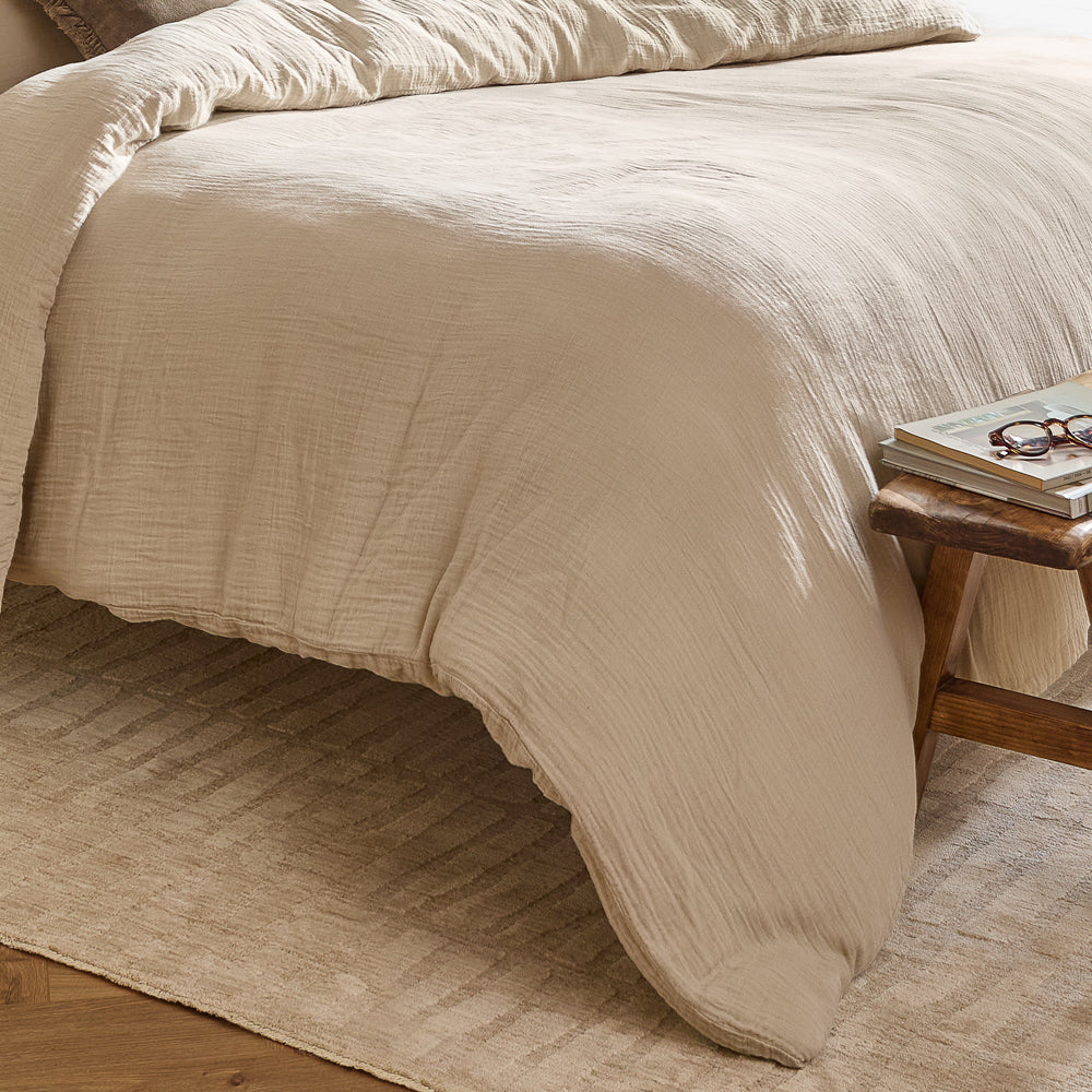 Plain Beige Bedding - Lark Cotton Muslin Duvet Cover Set Natural Yard