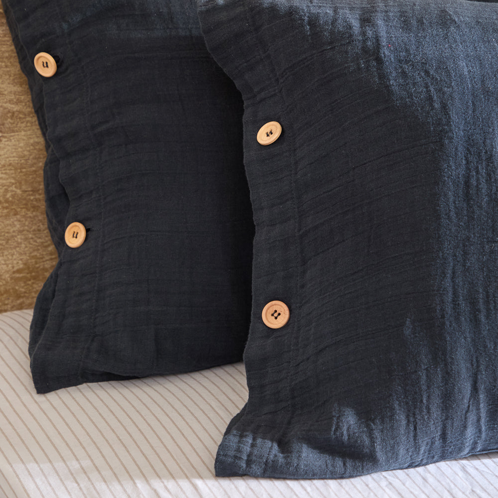 Plain Blue Bedding - Lark Cotton Muslin Duvet Cover Set Navy Yard
