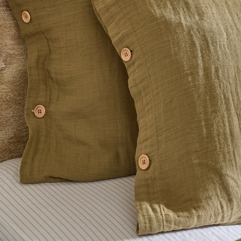 Plain Green Bedding - Lark Cotton Muslin Duvet Cover Set Olive Yard
