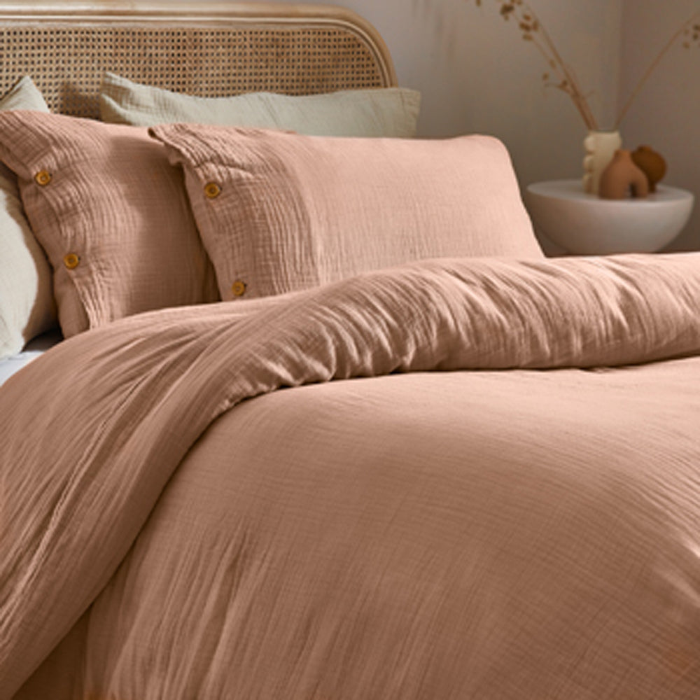 Plain Pink Bedding - Lark Cotton Muslin Duvet Cover Set Pink Clay Yard
