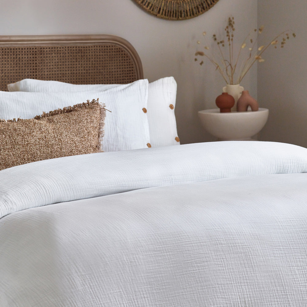 Plain White Bedding - Lark Cotton Muslin Duvet Cover Set White Yard