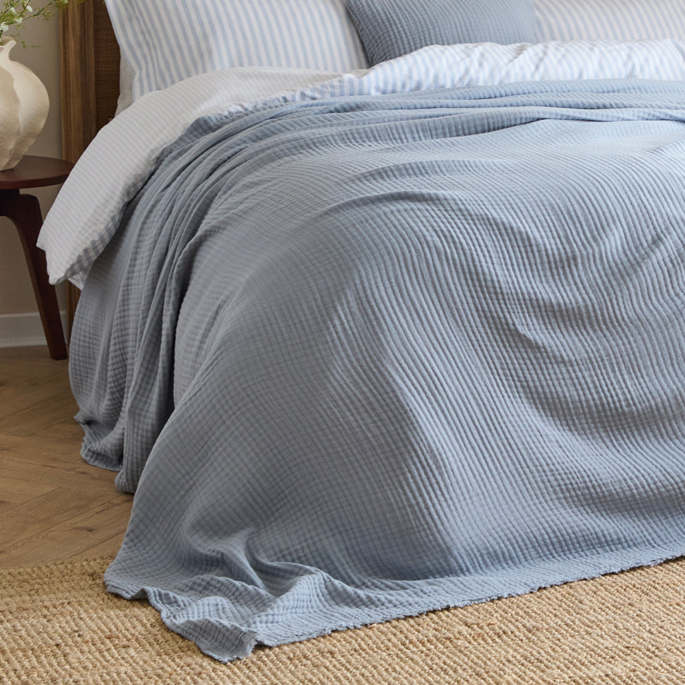 Plain Blue Throws - Lark Muslin Cotton Oversized Throw Mineral Blue Yard