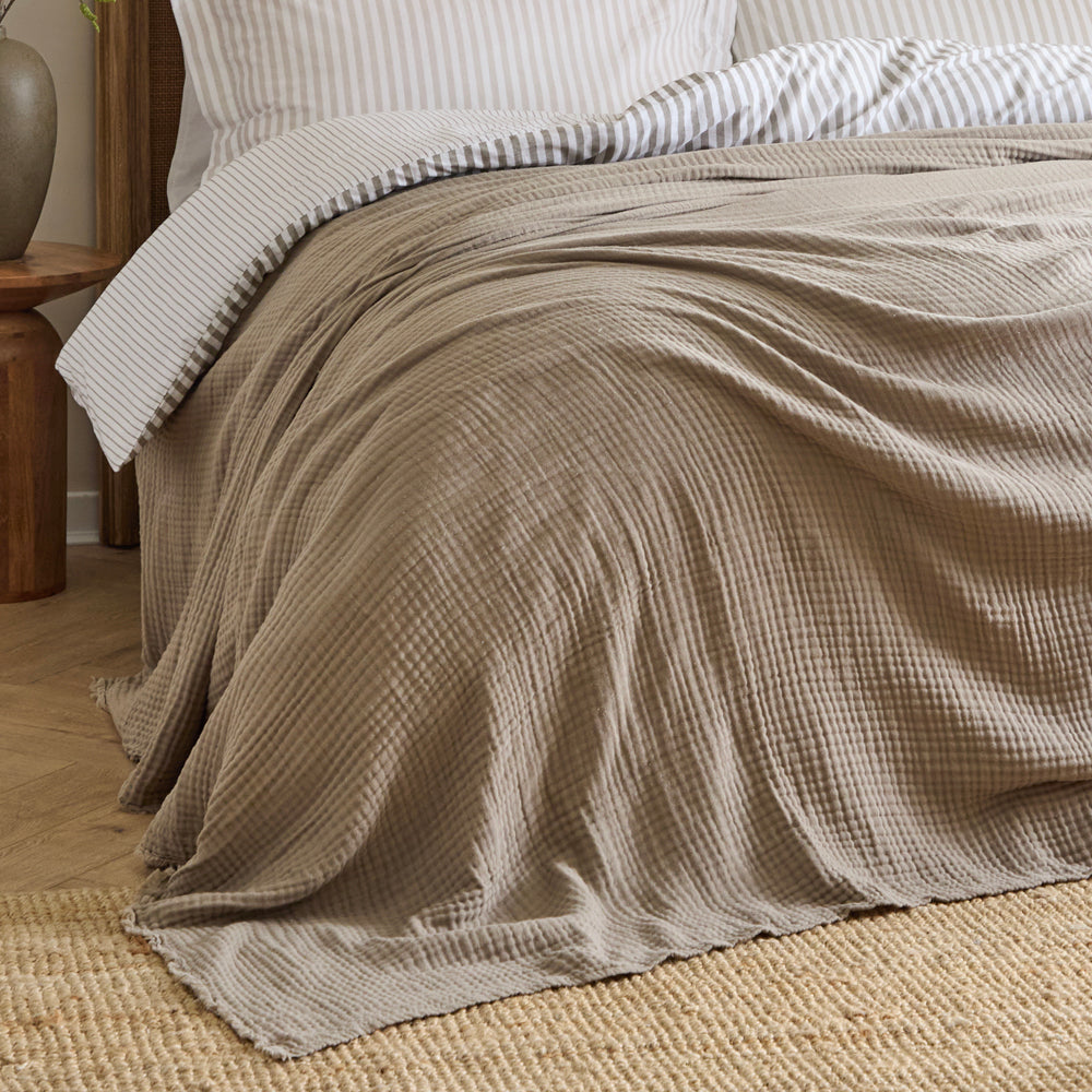 Plain Brown Throws - Lark Muslin Cotton Oversized Throw Mole Yard