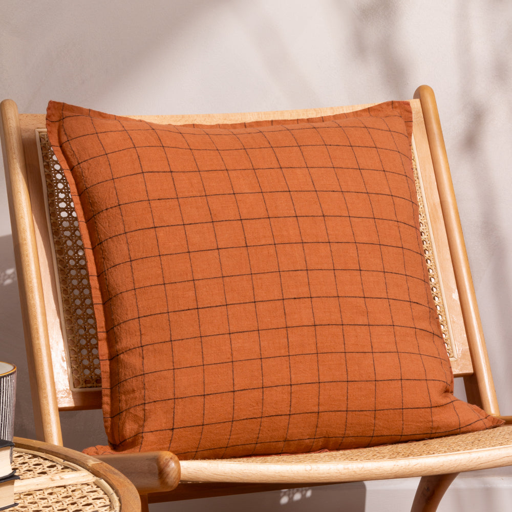 Check Red Cushions - Linen Grid Check  Cushion Cover Brick Yard