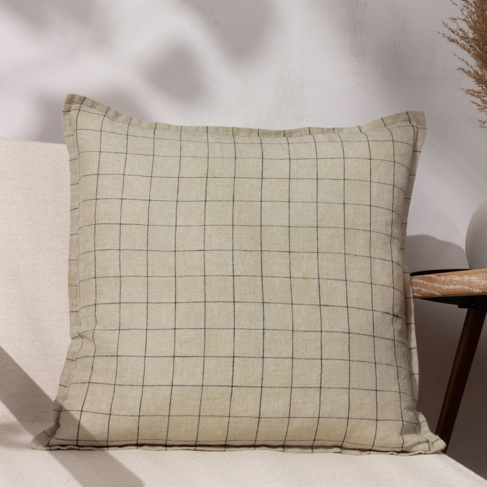 Check Cream Cushions - Linen Grid Check  Cushion Cover Stone Yard