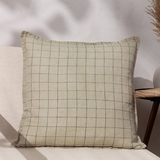 Check Cream Cushions - Linen Grid Check  Cushion Cover Stone Yard