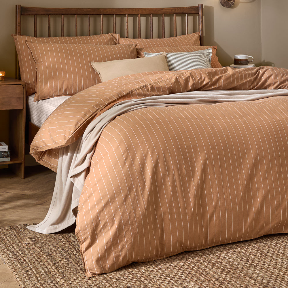Striped Brown Bedding - Linear Stripe 100% Cotton Duvet Cover Set Demerara Sugar Yard