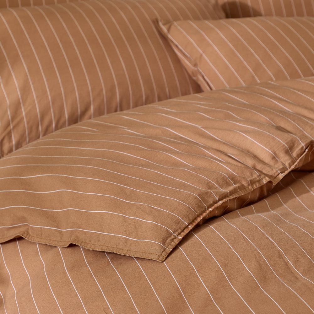 Striped Brown Bedding - Linear Stripe 100% Cotton Duvet Cover Set Demerara Sugar Yard