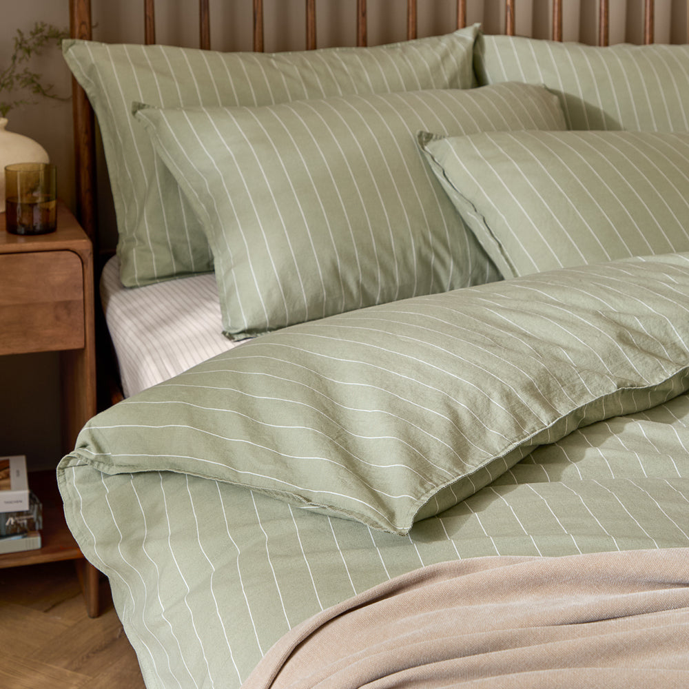 Striped Green Bedding - Linear Stripe 100% Cotton Duvet Cover Set Forest Yard