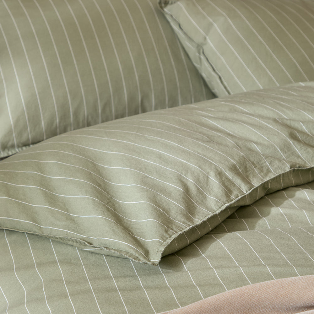 Striped Green Bedding - Linear Stripe 100% Cotton Duvet Cover Set Forest Yard