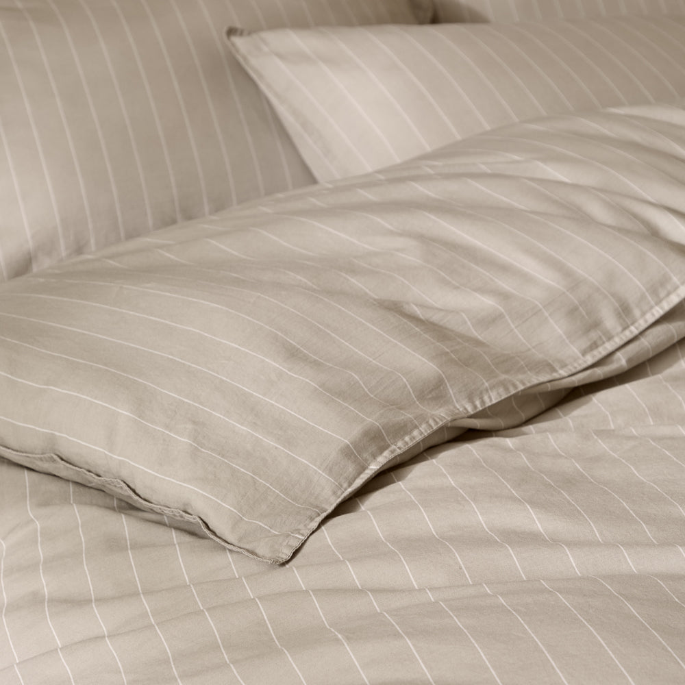 Striped Beige Bedding - Linear Stripe 100% Cotton Duvet Cover Set Natural Yard