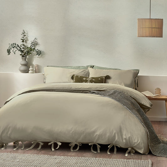 Plain Beige Bedding - Mallow Bow Tie Duvet Cover Set Linen Yard