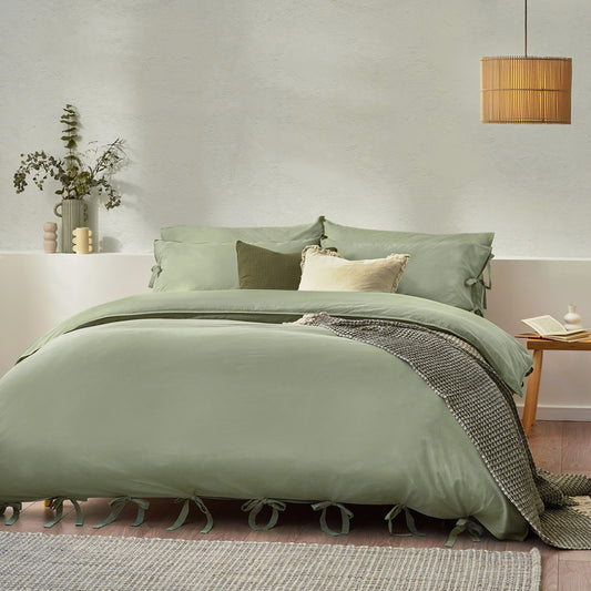 Plain Green Bedding - Mallow Bow Tie Duvet Cover Set Soft Sage Yard