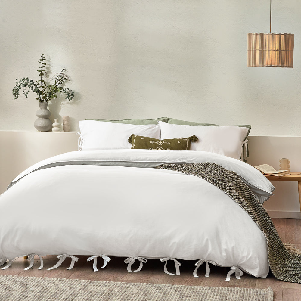 Plain White Bedding - Mallow Bow Tie Duvet Cover Set Warm White Yard