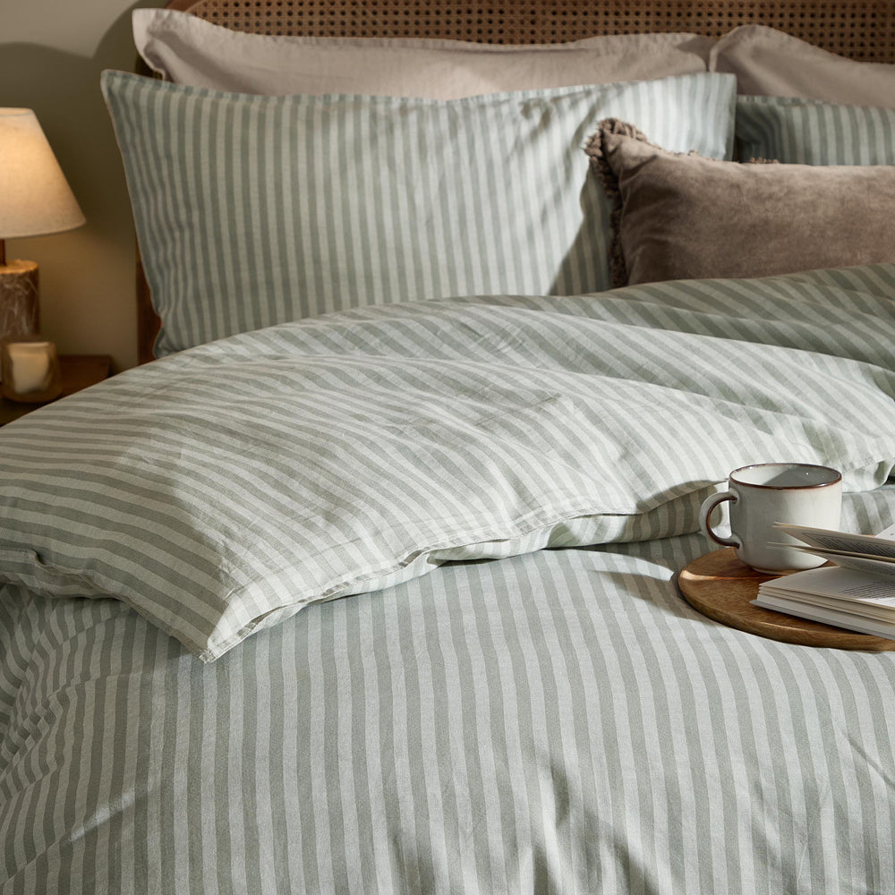 Striped Green Bedding - Marlow Stripe 100% Cotton Duvet Cover Set Artichoke/Sage Yard