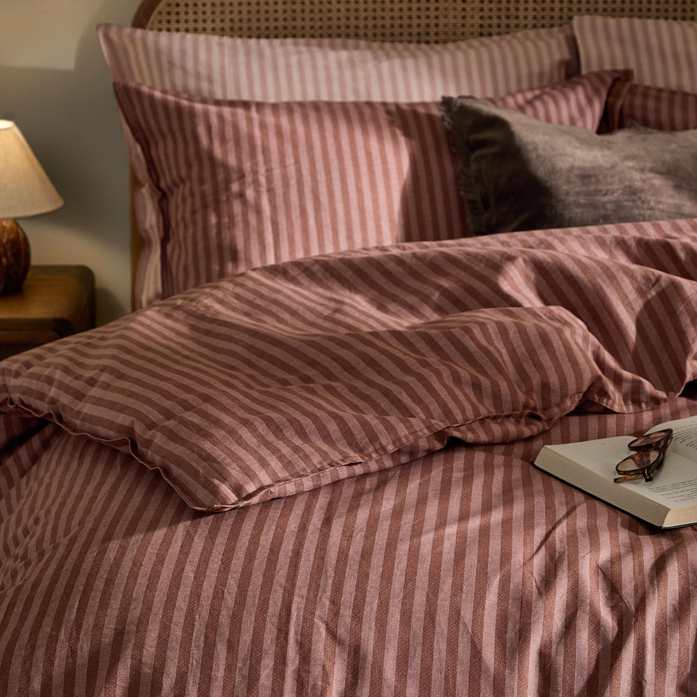 Striped Brown Bedding - Marlow Stripe 100% Cotton Duvet Cover Set Chocolate/Rosewood Yard
