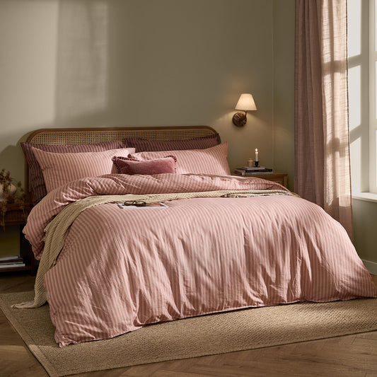 Striped Pink Bedding - Marlow Stripe 100% Cotton Duvet Cover Set Maple/Sandalwood Yard