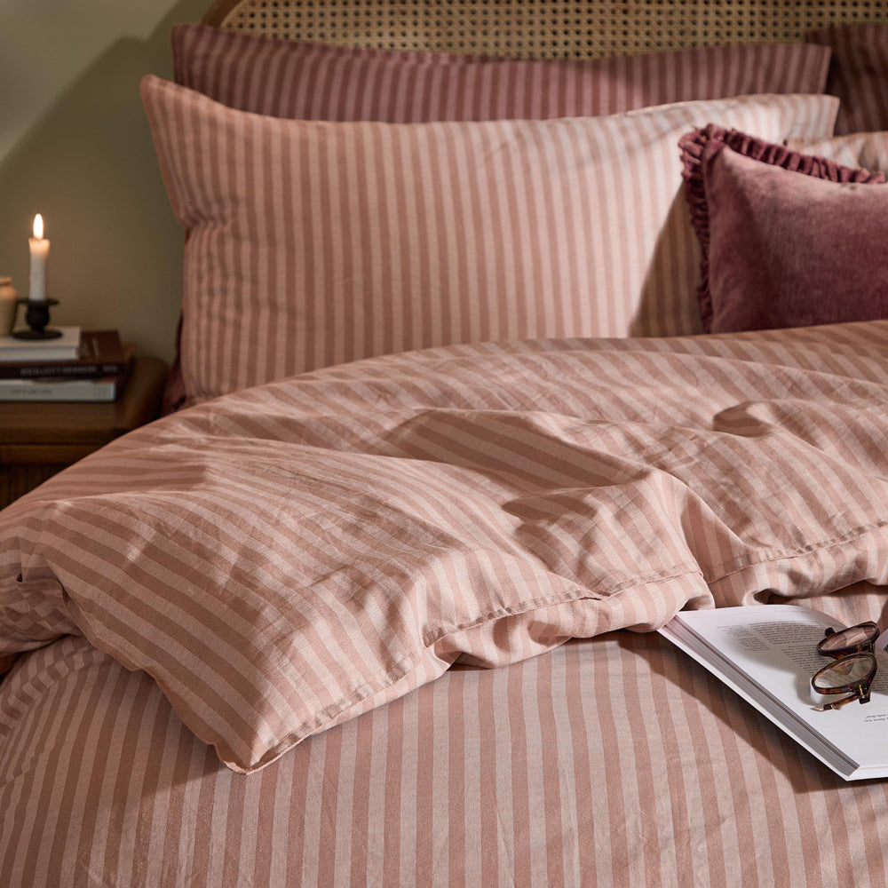 Striped Pink Bedding - Marlow Stripe 100% Cotton Duvet Cover Set Maple/Sandalwood Yard