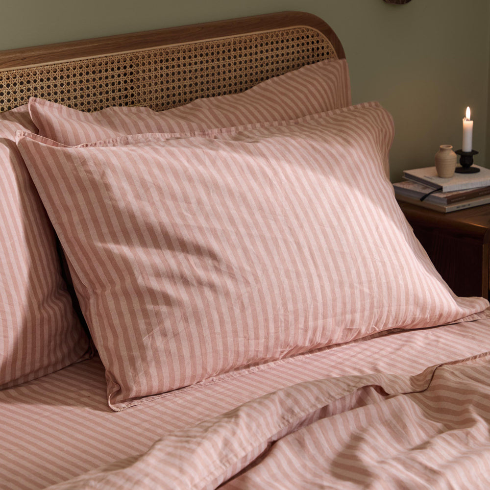 Striped Pink Bedding - Marlow Stripe 100% Cotton Duvet Cover Set Maple/Sandalwood Yard